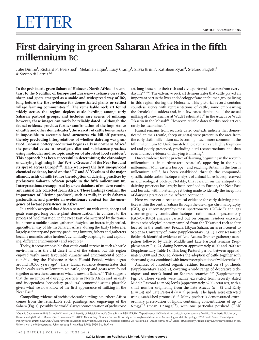 First Dairying in Green Saharan Africa in the Fifth Millennium BC