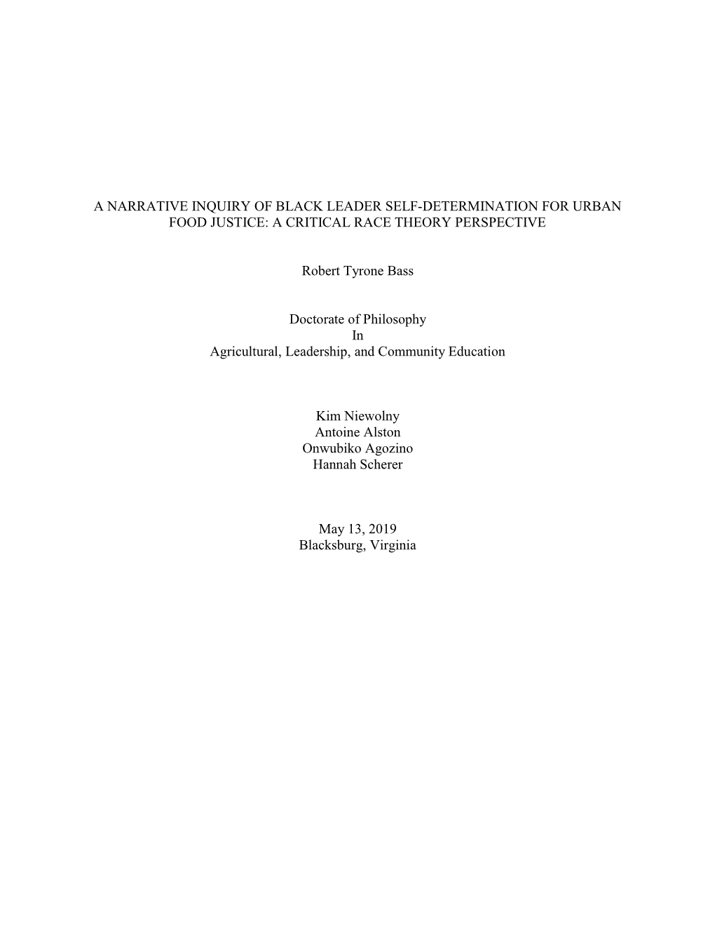 A Narrative Inquiry of Black Leader Self-Determination for Urban Food Justice: a Critical Race Theory Perspective