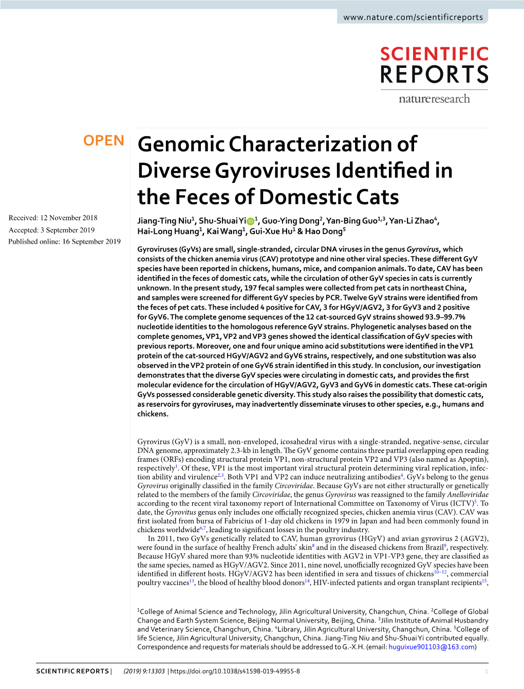 Genomic Characterization of Diverse Gyroviruses Identified in the Feces