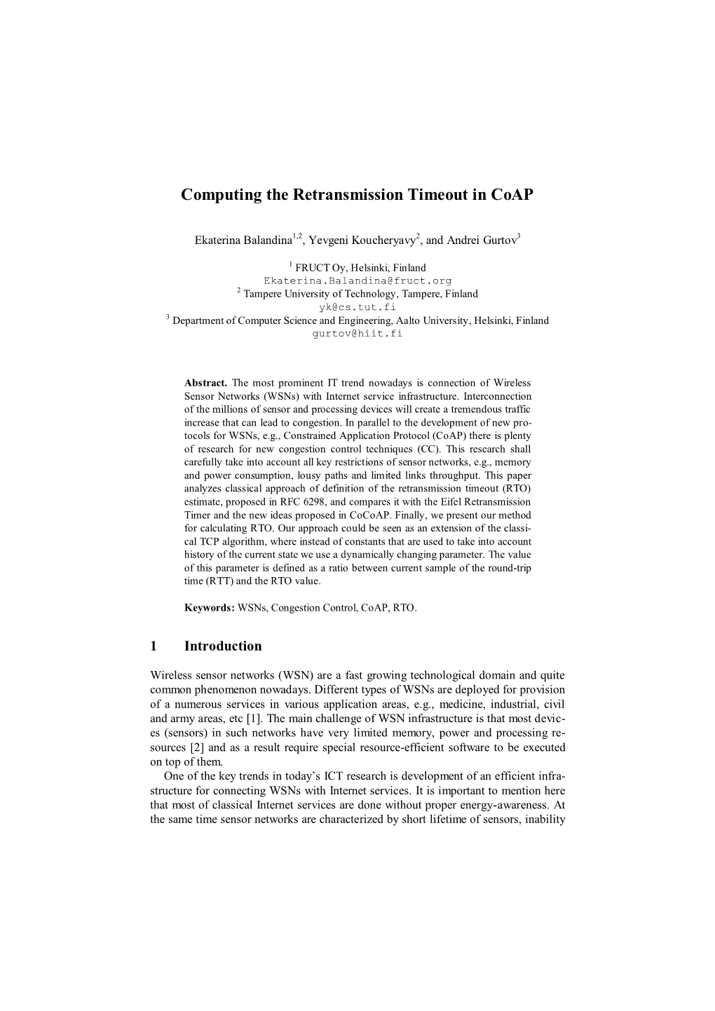 Computing the Retransmission Timeout in Coap