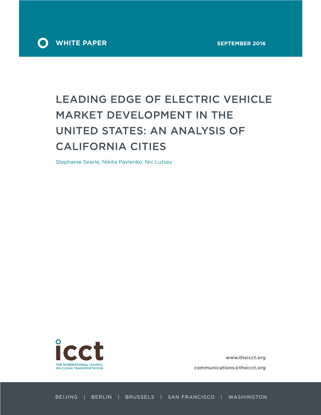 Leading Edge of Electric Vehicle Market Development in the United States: an Analysis of California Cities