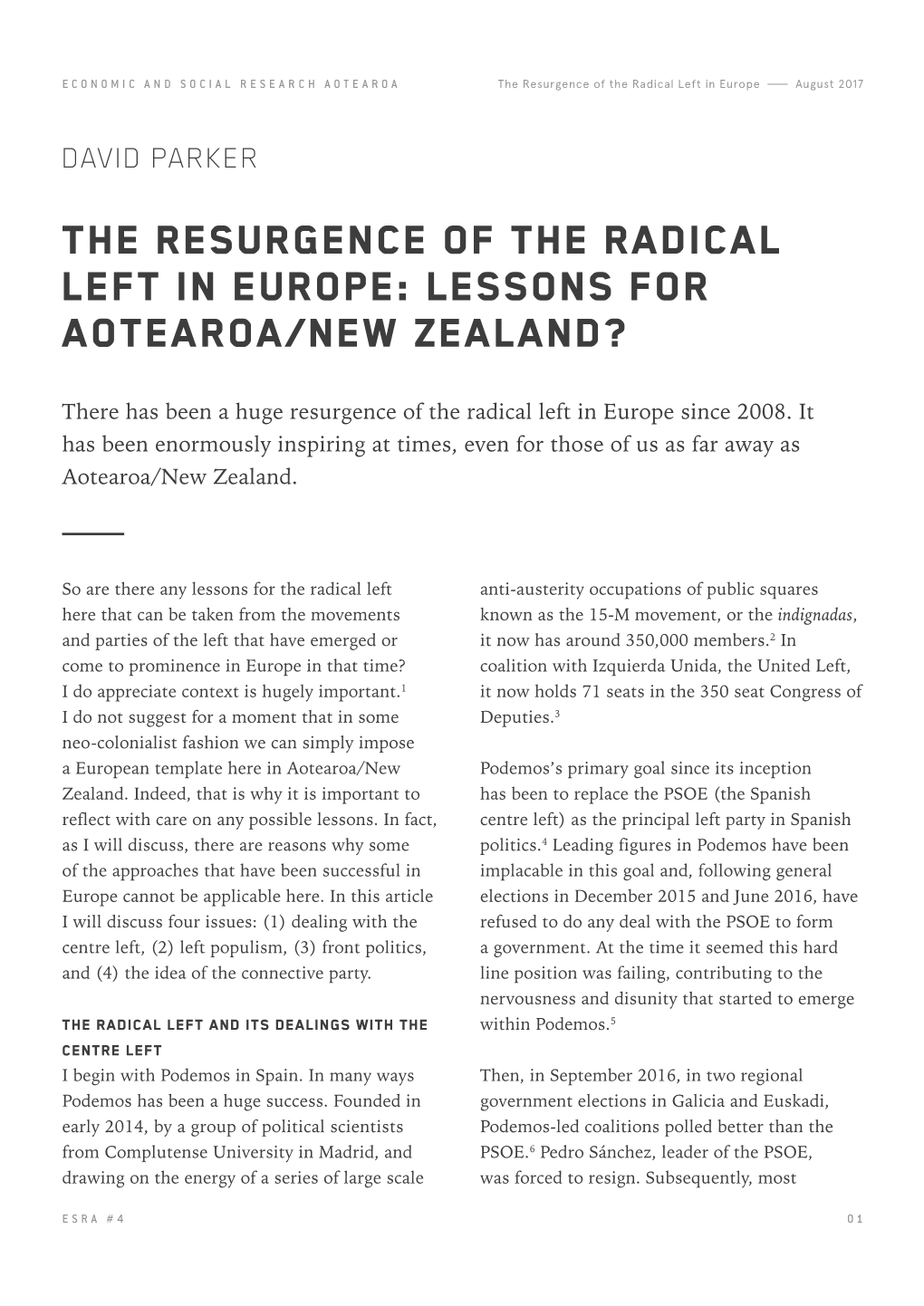 The Resurgence of the Radical Left in Europe August 2017