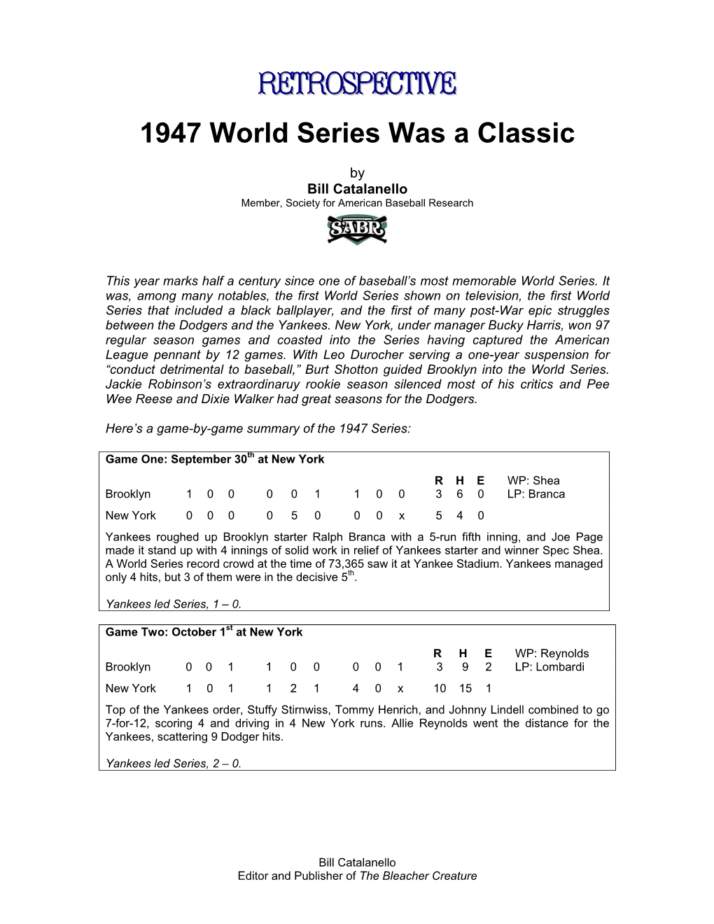 1947 World Series Was a Classic