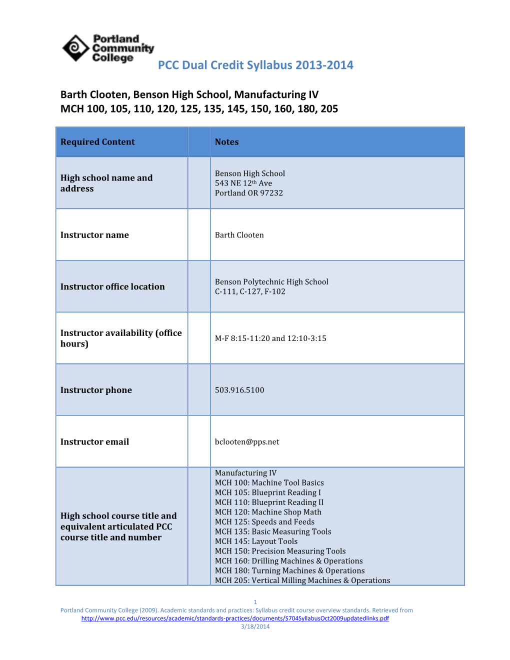 PCC Dual Credit Syllabus 2013-2014