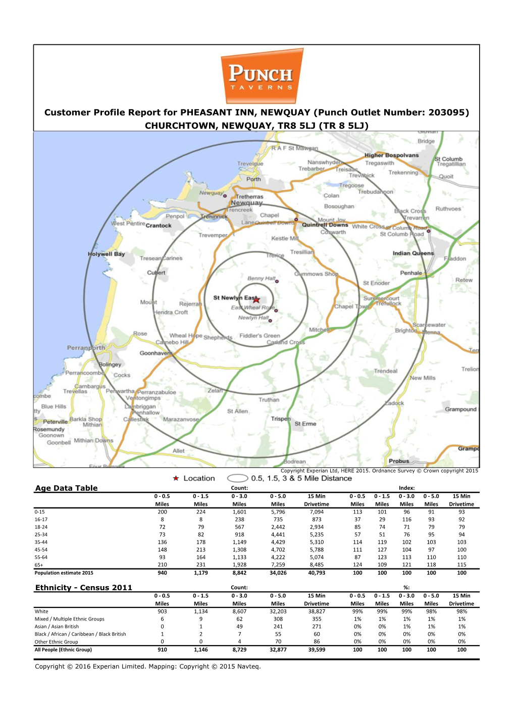 Customer Profile Report for PHEASANT INN, NEWQUAY (Punch Outlet Number: 203095) CHURCHTOWN, NEWQUAY, TR8 5LJ (TR 8 5LJ)