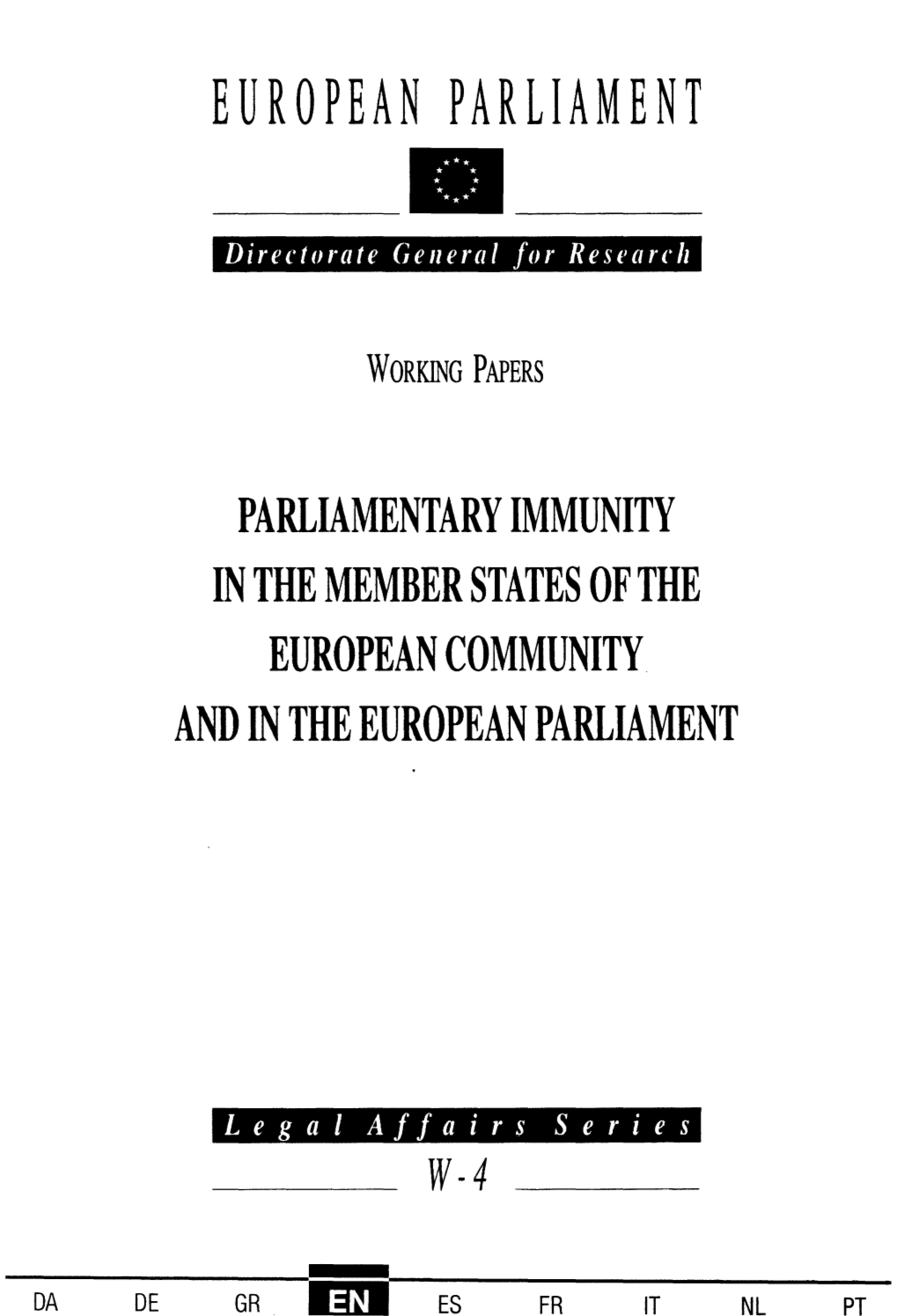 Parliamentary Immunity in the Member States of the European Community and in the European Parliament