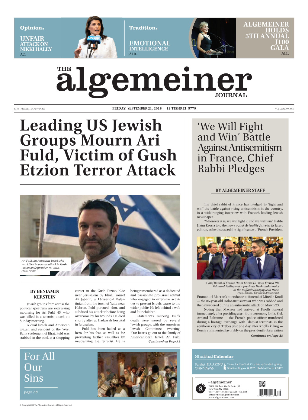 Leading US Jewish Groups Mourn Ari Fuld, Victim of Gush Etzion Terror