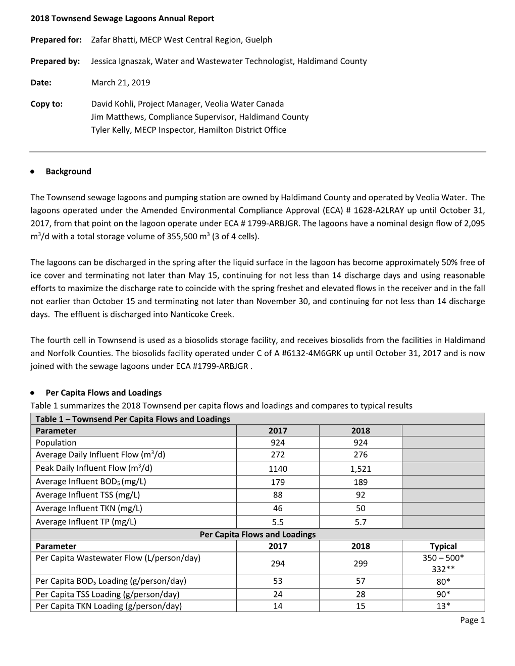 Page 1 2018 Townsend Sewage Lagoons Annual Report Prepared