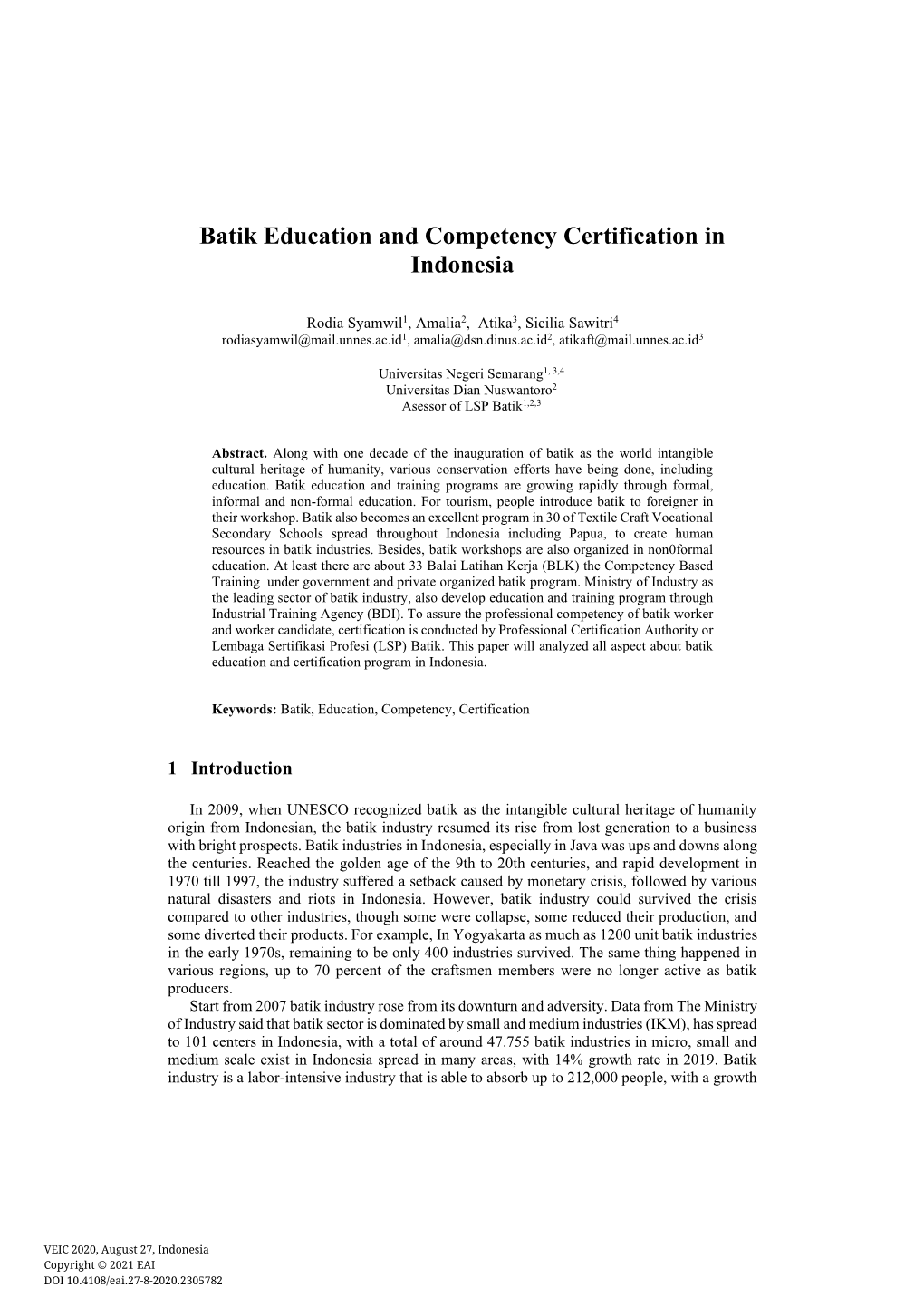 Batik Education and Competency Certification in Indonesia