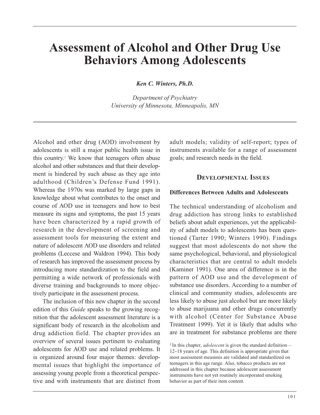 Assessment of Alcohol and Other Drug Use Behaviors Among Adolescents