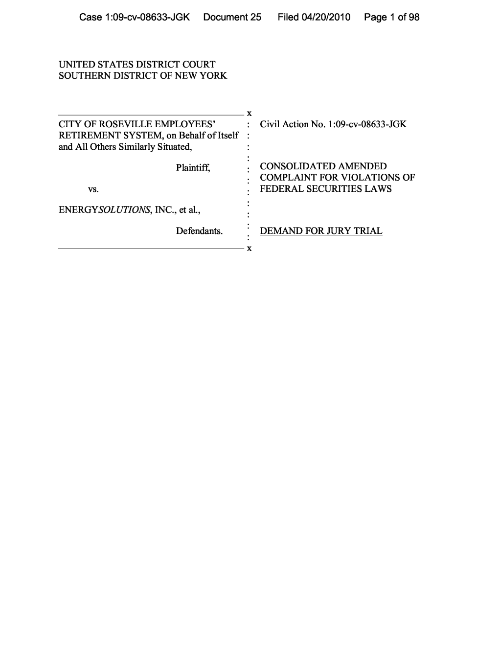 City of Roseville Employees' Retirement System, Et Al. V