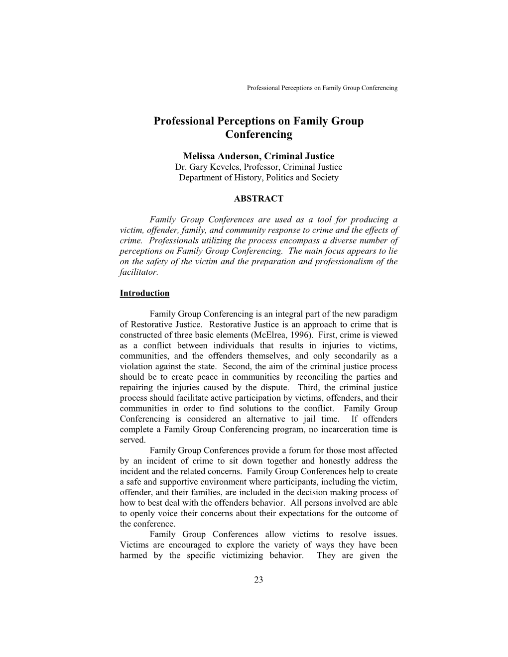 Professional Perceptions on Family Group Conferencing