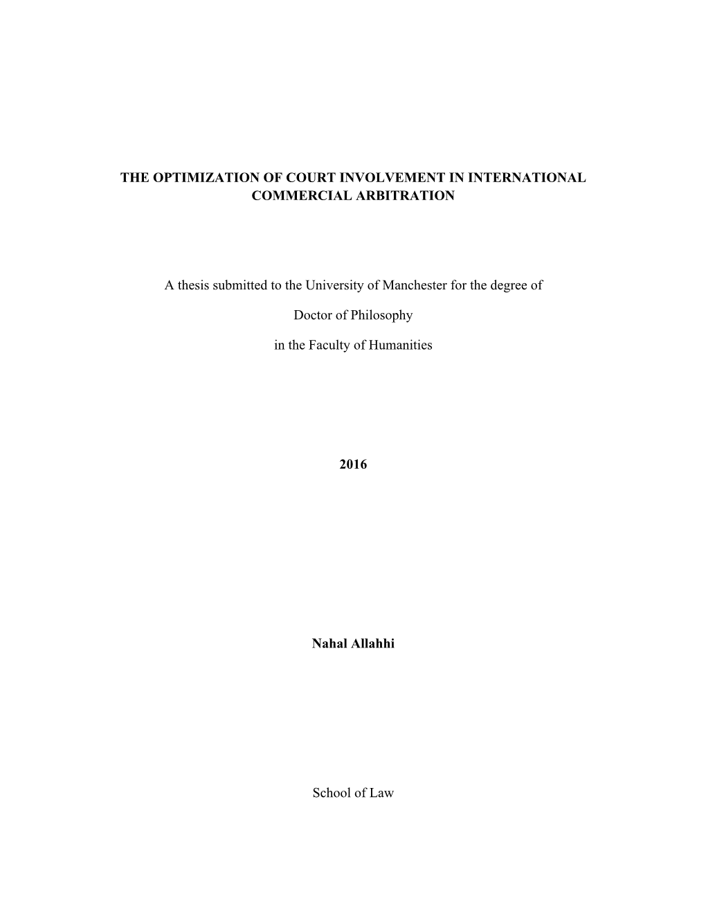 The Optimization of Court Involvement in International Commercial Arbitration