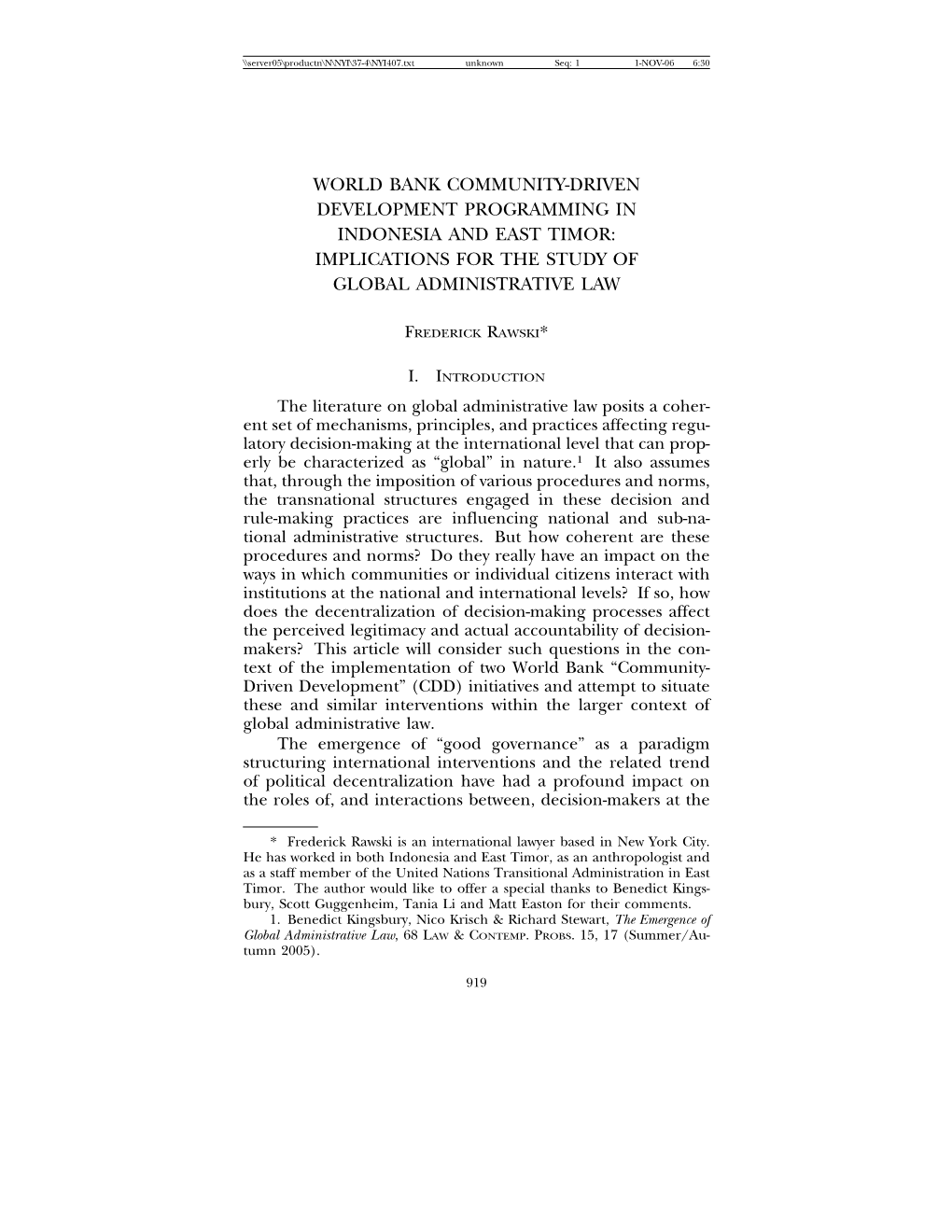 World Bank Community-Driven Development Programming in Indonesia and East Timor: Implications for the Study of Global Administrative Law