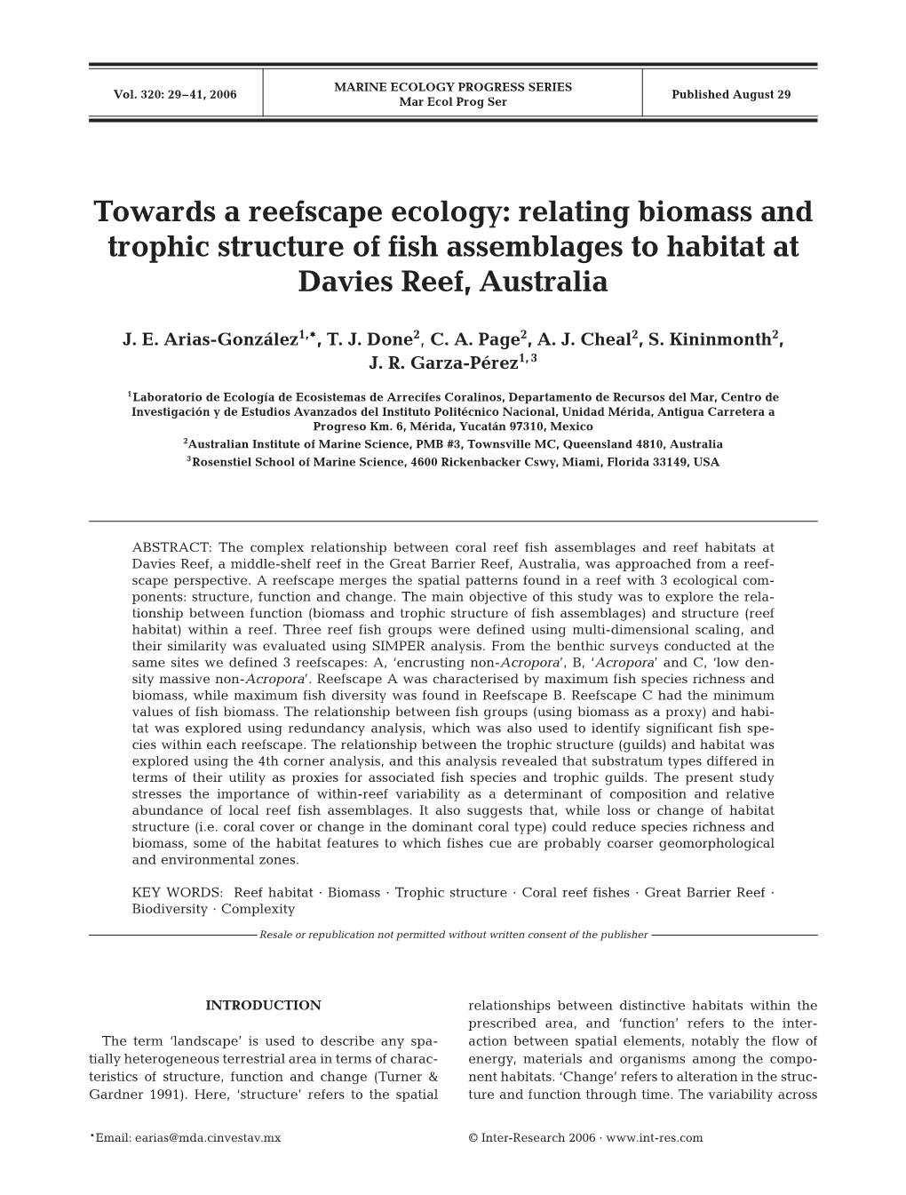 Towards a Reefscape Ecology: Relating Biomass and Trophic Structure of Fish Assemblages to Habitat at Davies Reef, Australia
