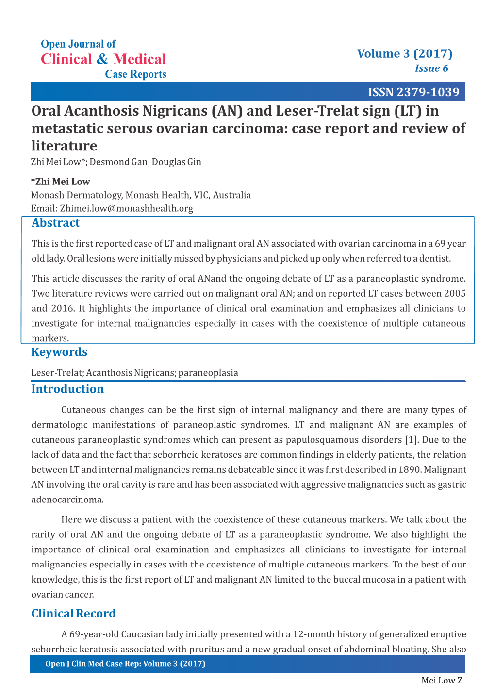 (AN) and Leser-Trelat Sign (LT) in Metastatic Serous Ovarian Carcinoma