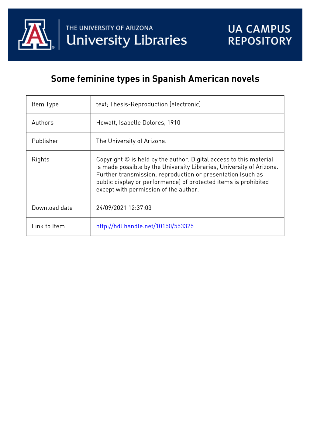 Some Feminine Types in Spanish American Novels