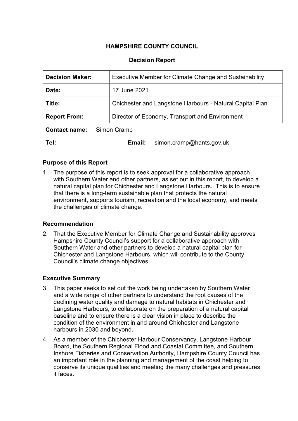 Chichester and Langstone Harbours - Natural Capital Plan