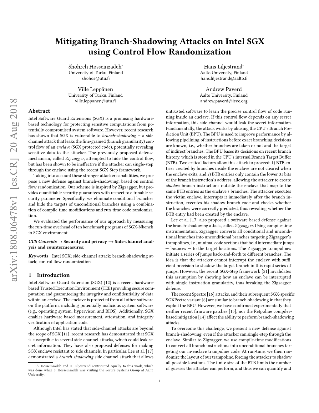 Mitigating Branch-Shadowing Attacks on Intel SGX Using Control Flow