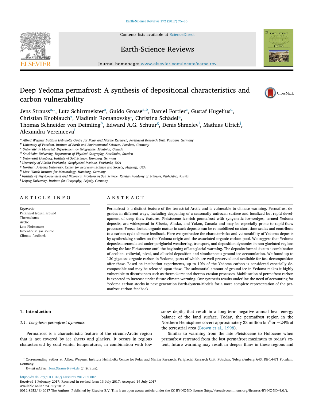 Deep Yedoma Permafrost a Synthesis of Depositional Characteristics and Carbon Vulnerability