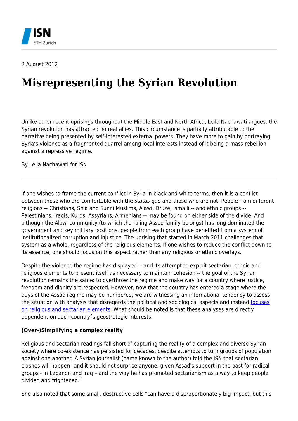 Misrepresenting the Syrian Revolution