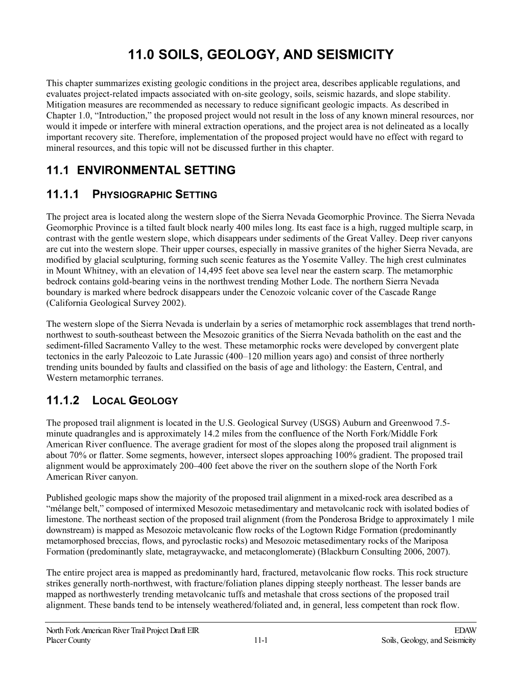 11.0 Soils, Geology, and Seismicity