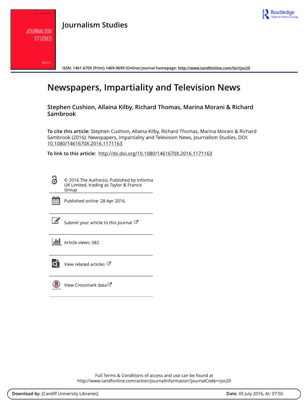 Newspapers, Impartiality and Television News