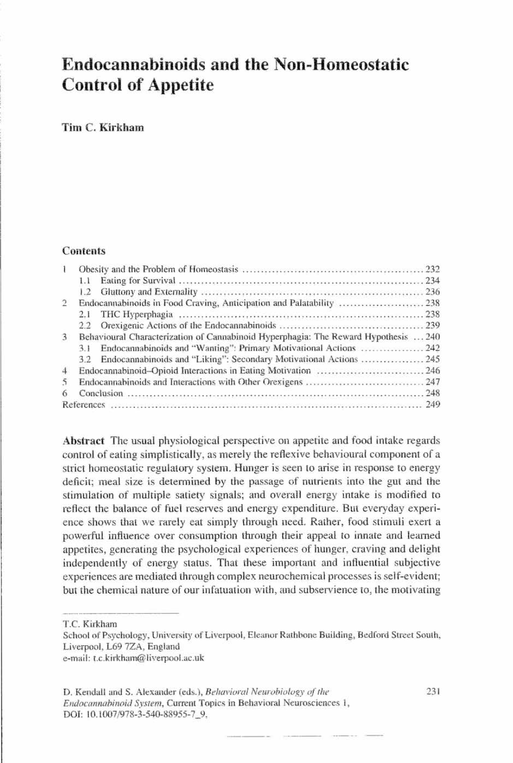 Endocannabinoids and the Non-Homeostatic Control of Appetite