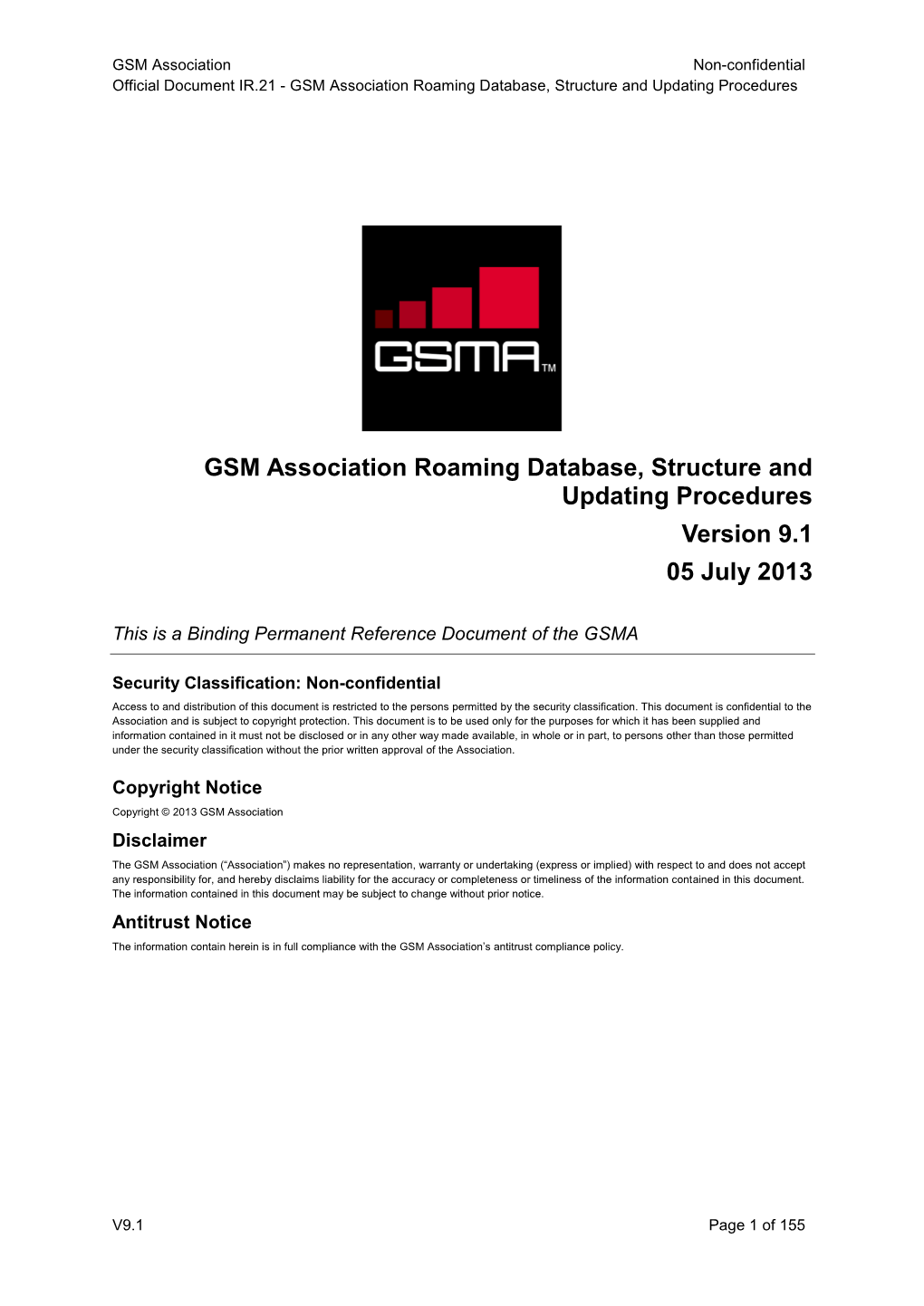 GSM Association Roaming Database, Structure and Updating Procedures