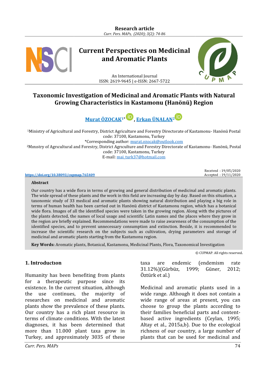 Current Perspectives on Medicinal and Aromatic Plants