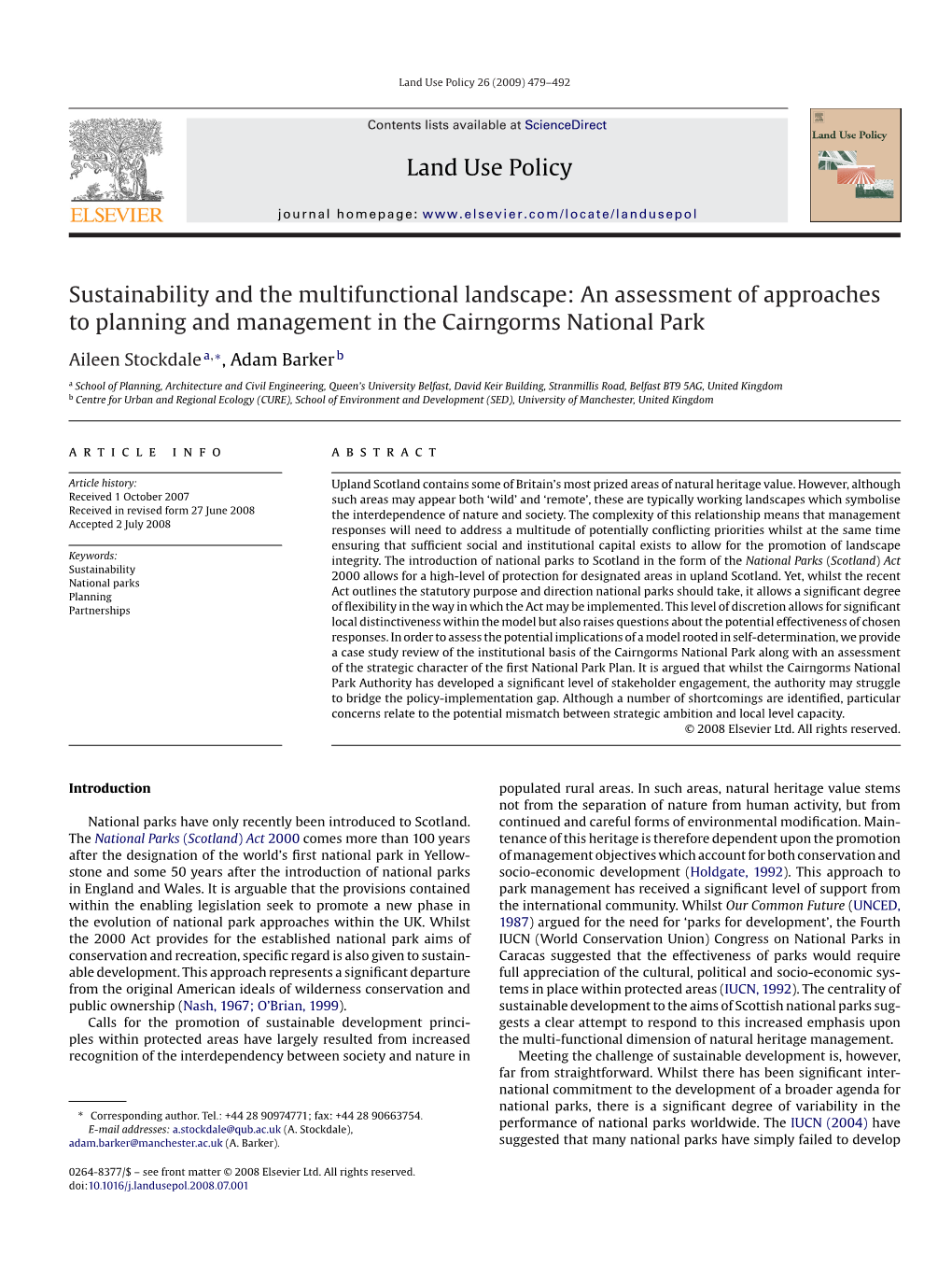 Land Use Policy Sustainability and the Multifunctional Landscape