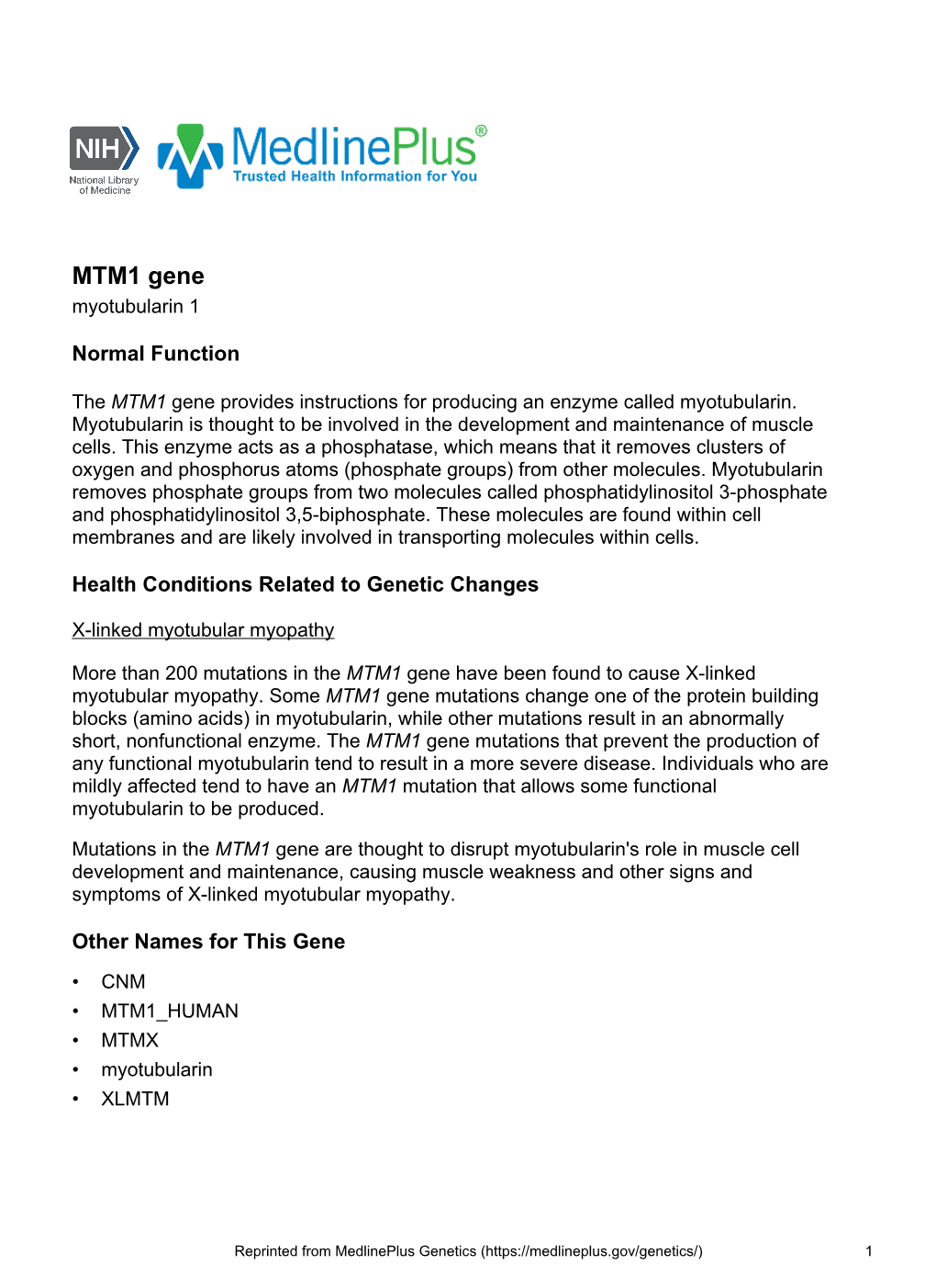 MTM1 Gene Myotubularin 1