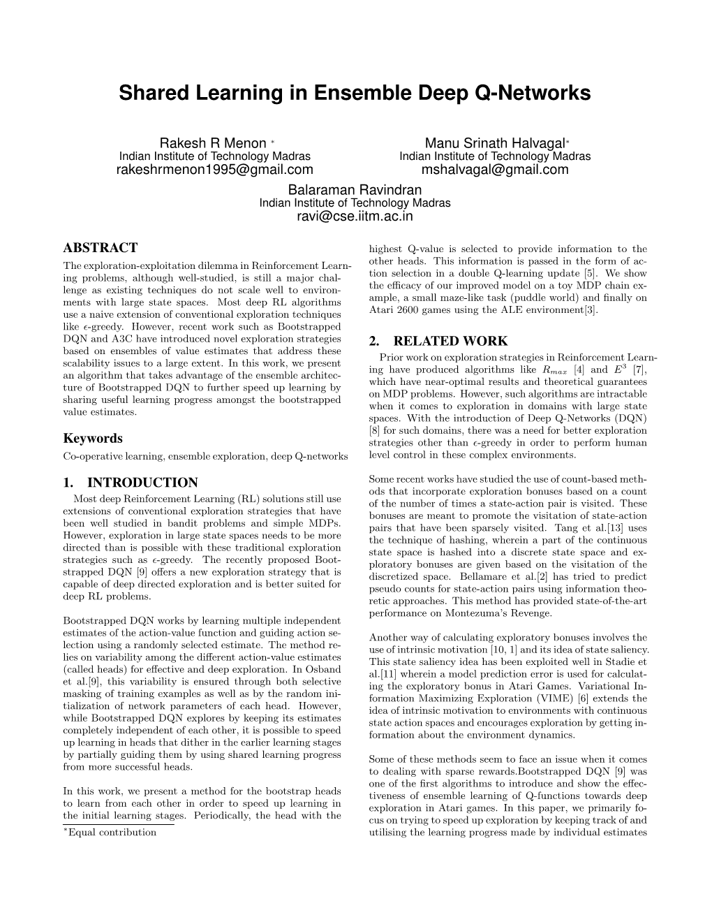 Shared Learning in Ensemble Deep Q-Networks