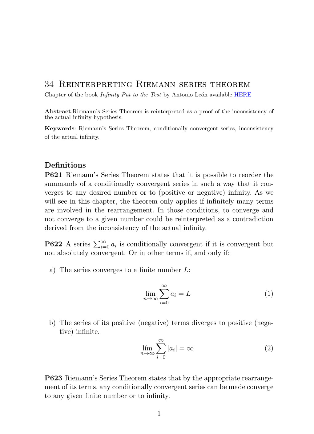 34 Reinterpreting Riemann Series Theorem Chapter of the Book Inﬁnity Put to the Test by Antonio Le´On Available HERE