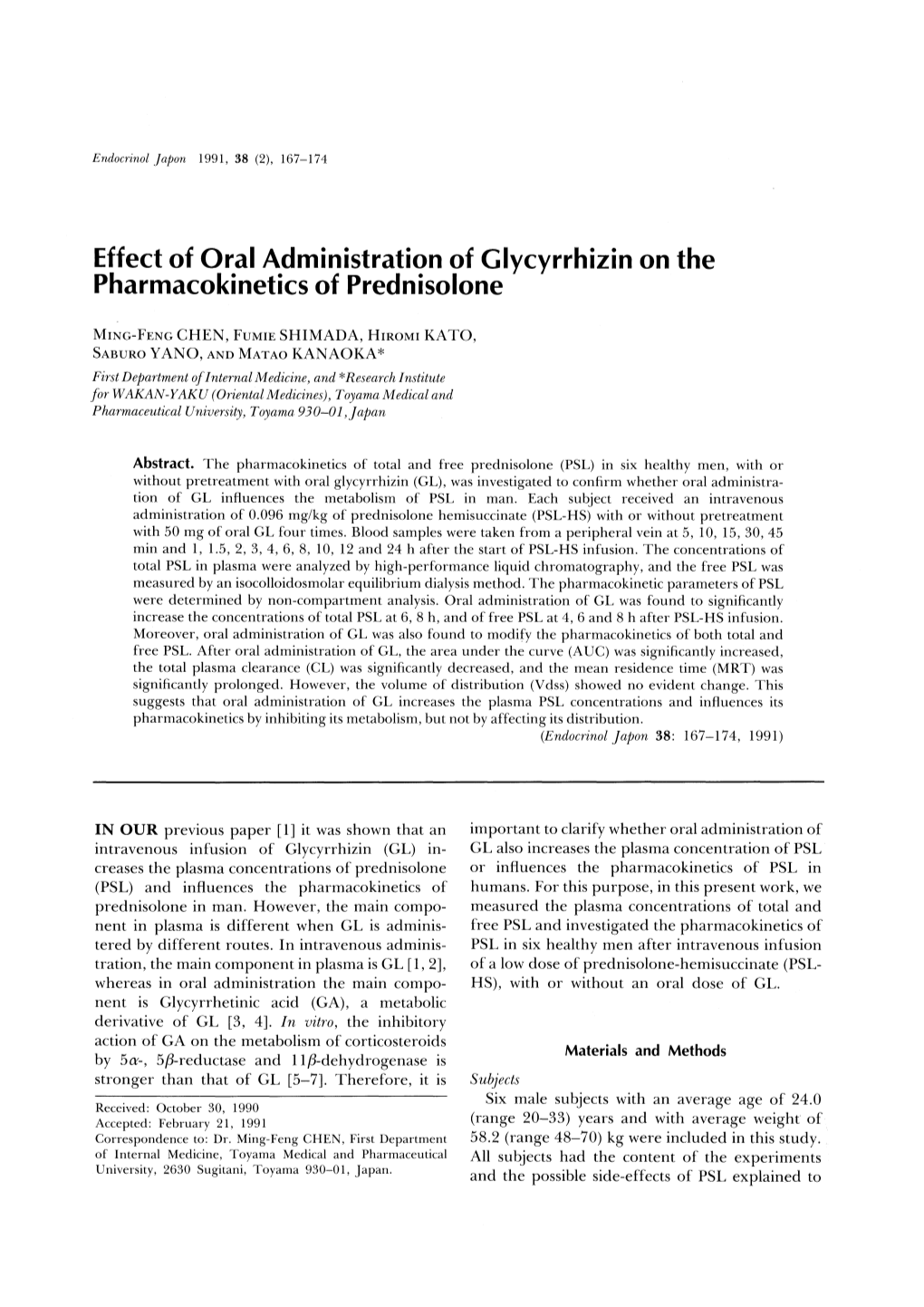 Effect of Oral Administration of Glycyrrhizin on the Pharmacokinetics of Prednisolone