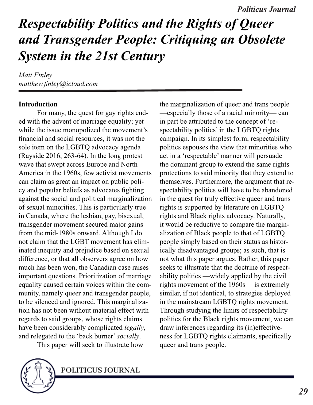 Respectability Politics and the Rights of Queer and Transgender People: Critiquing an Obsolete System in the 21St Century