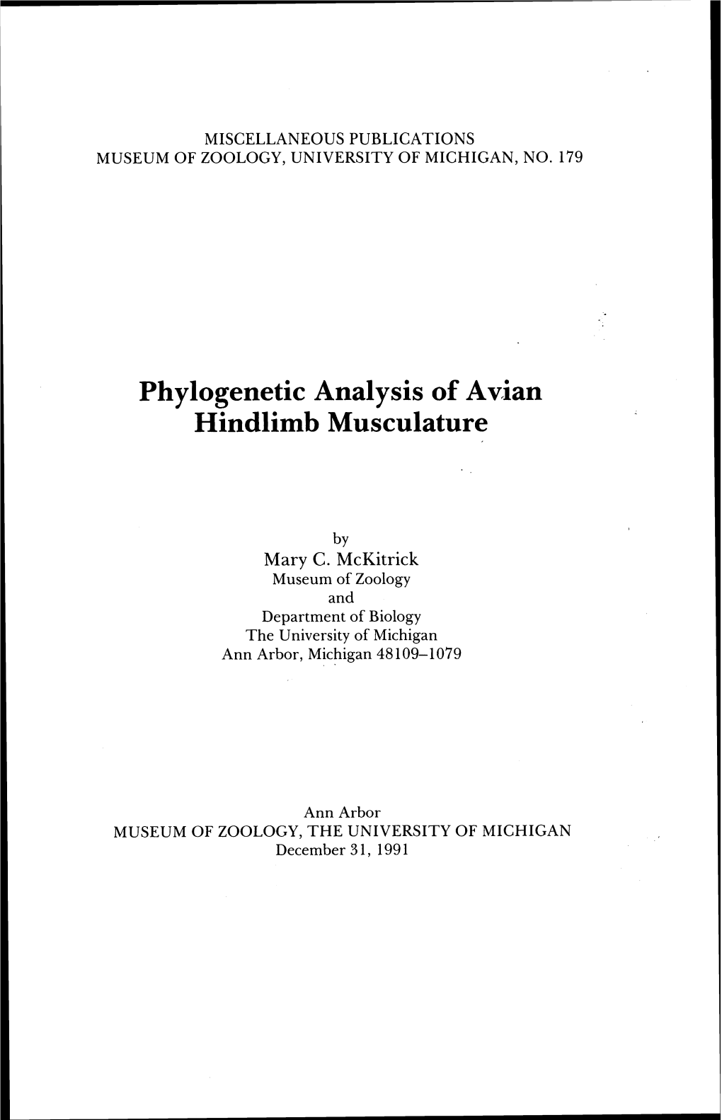 Phylogenetic Analysis of Avian Hindlimb Musculature