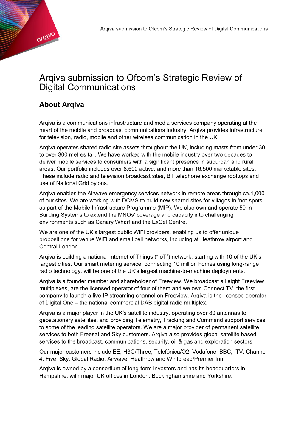 Arqiva Submission to Ofcom's Strategic Review of Digital