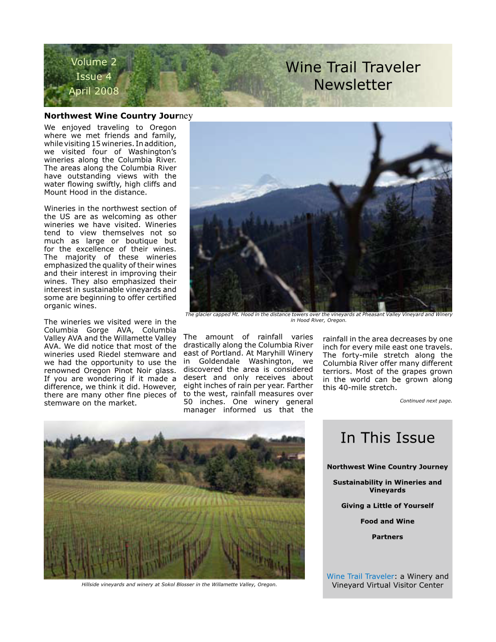 Wine Trail Traveler Newsletter in This Issue