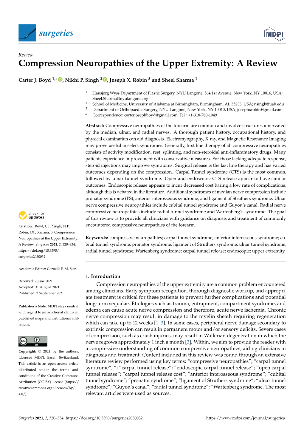 Compression Neuropathies of the Upper Extremity: a Review