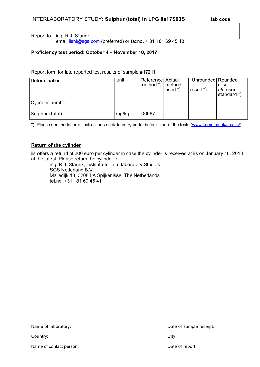 INTERLABORATORY STUDY Lubricating Oil IIS00L01