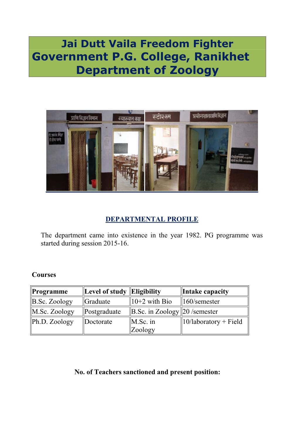 Government P.G. College, Ranikhet Department of Zoology