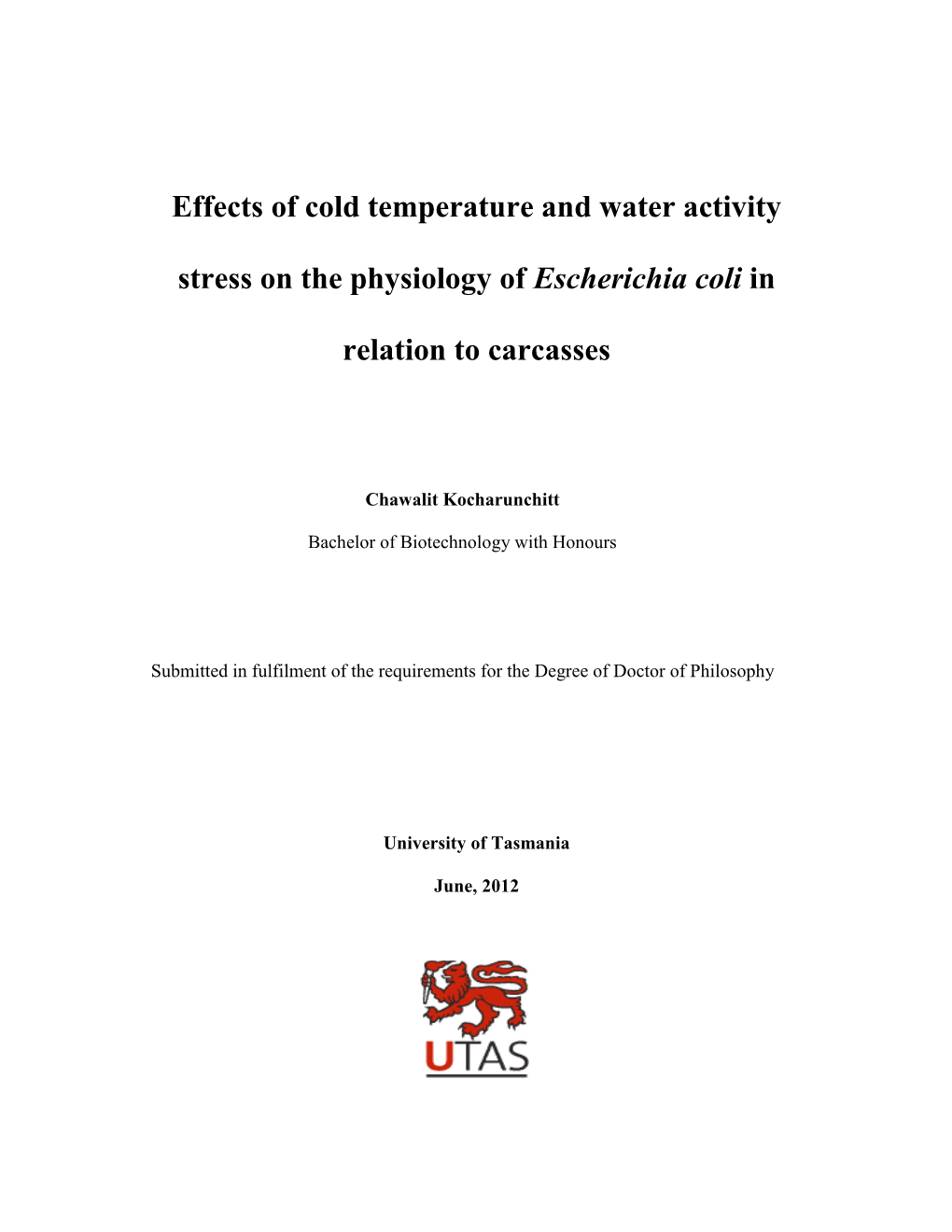 Effects of Chilling Temperature on the Survival of Escherichia Coli In