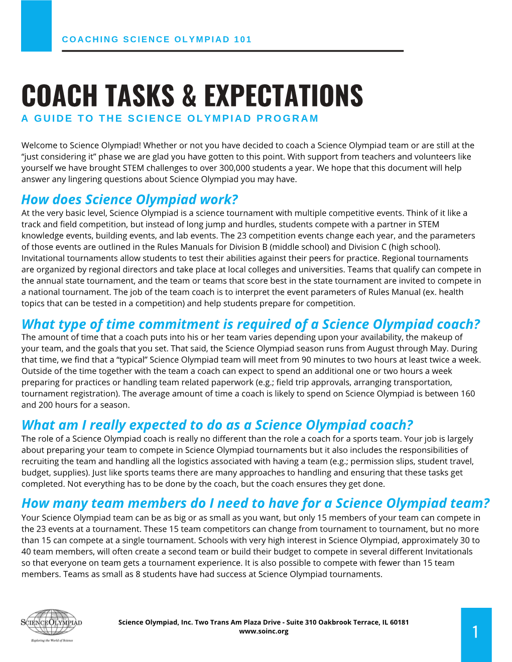 Coach Tasks & Expectations