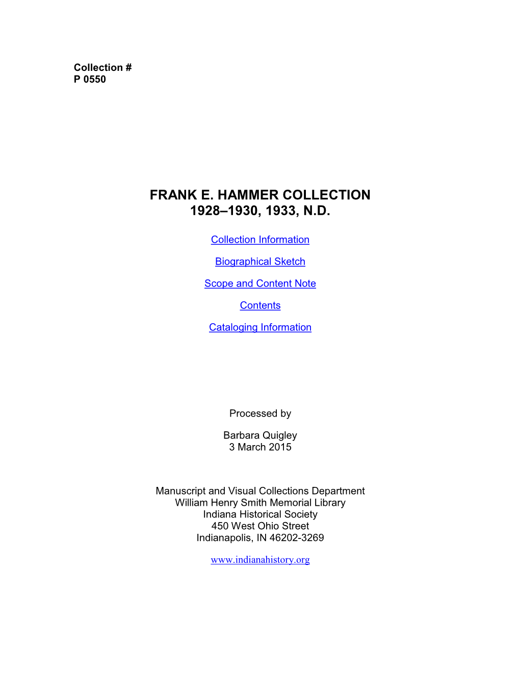 Frank E. Hammer Collection 1928–1930, 1933, N.D