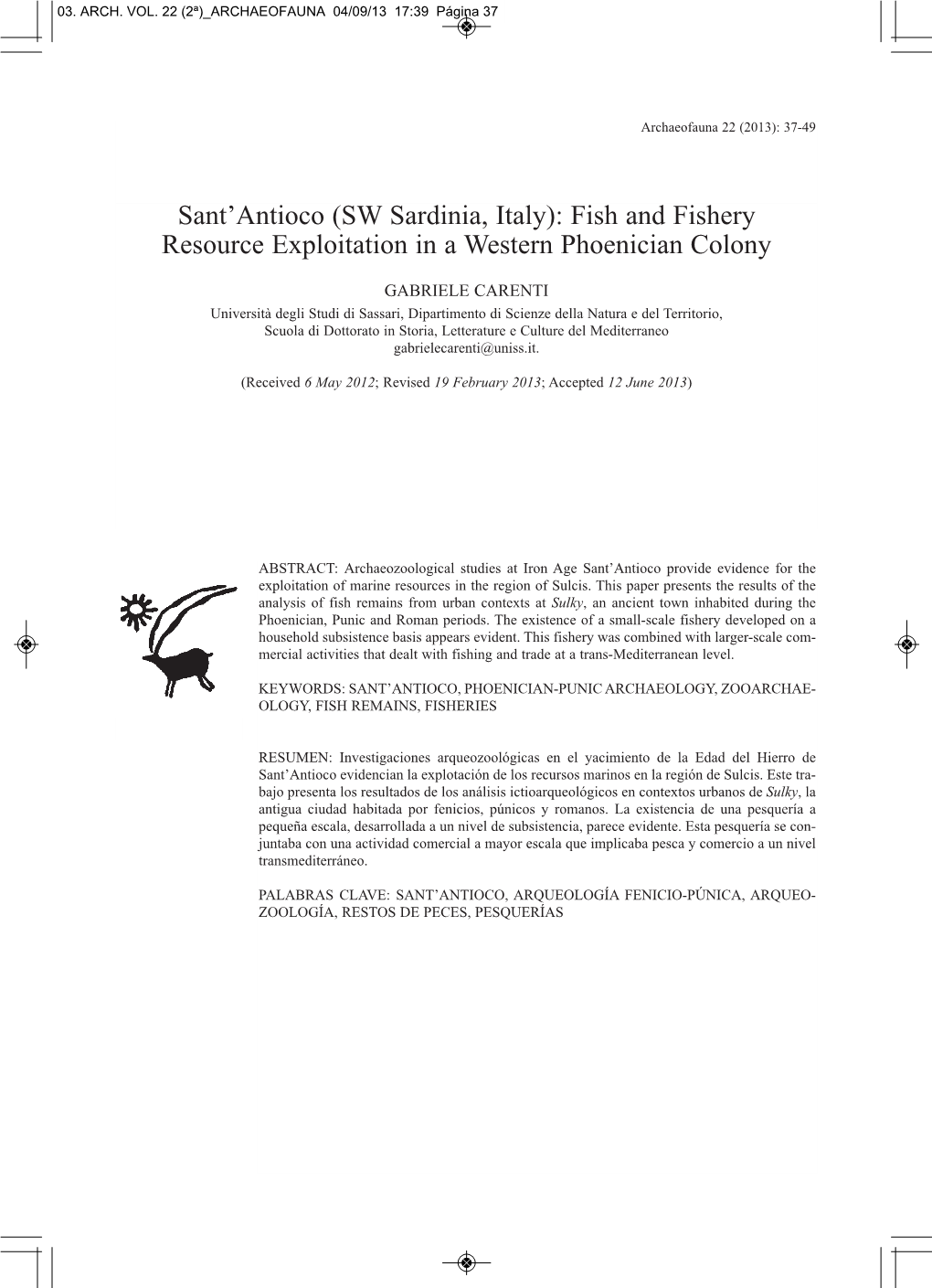 Sant'antioco (SW Sardinia, Italy): Fish and Fishery Resource Exploitation