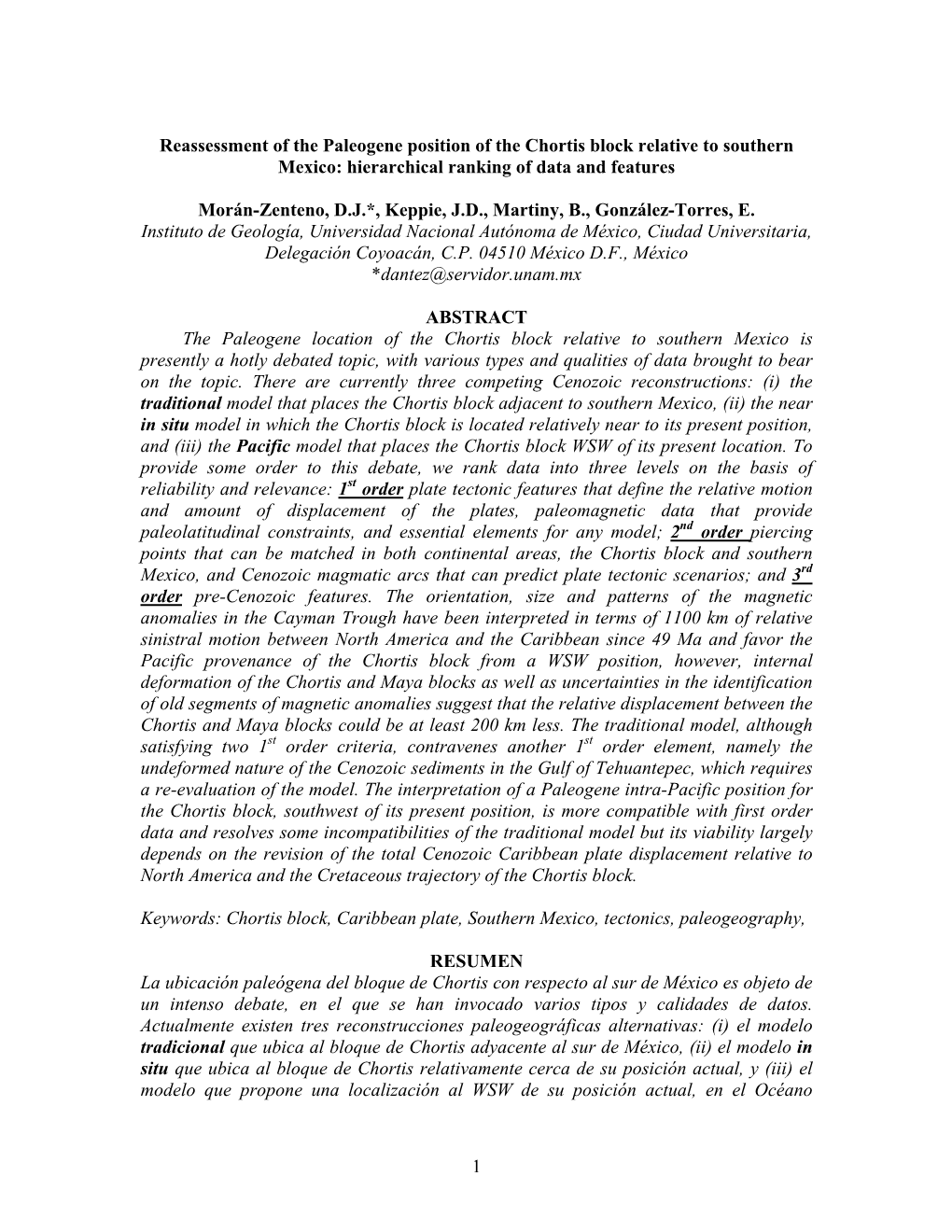 Constraints on the Paleogene Position of the Chortis Block and Its