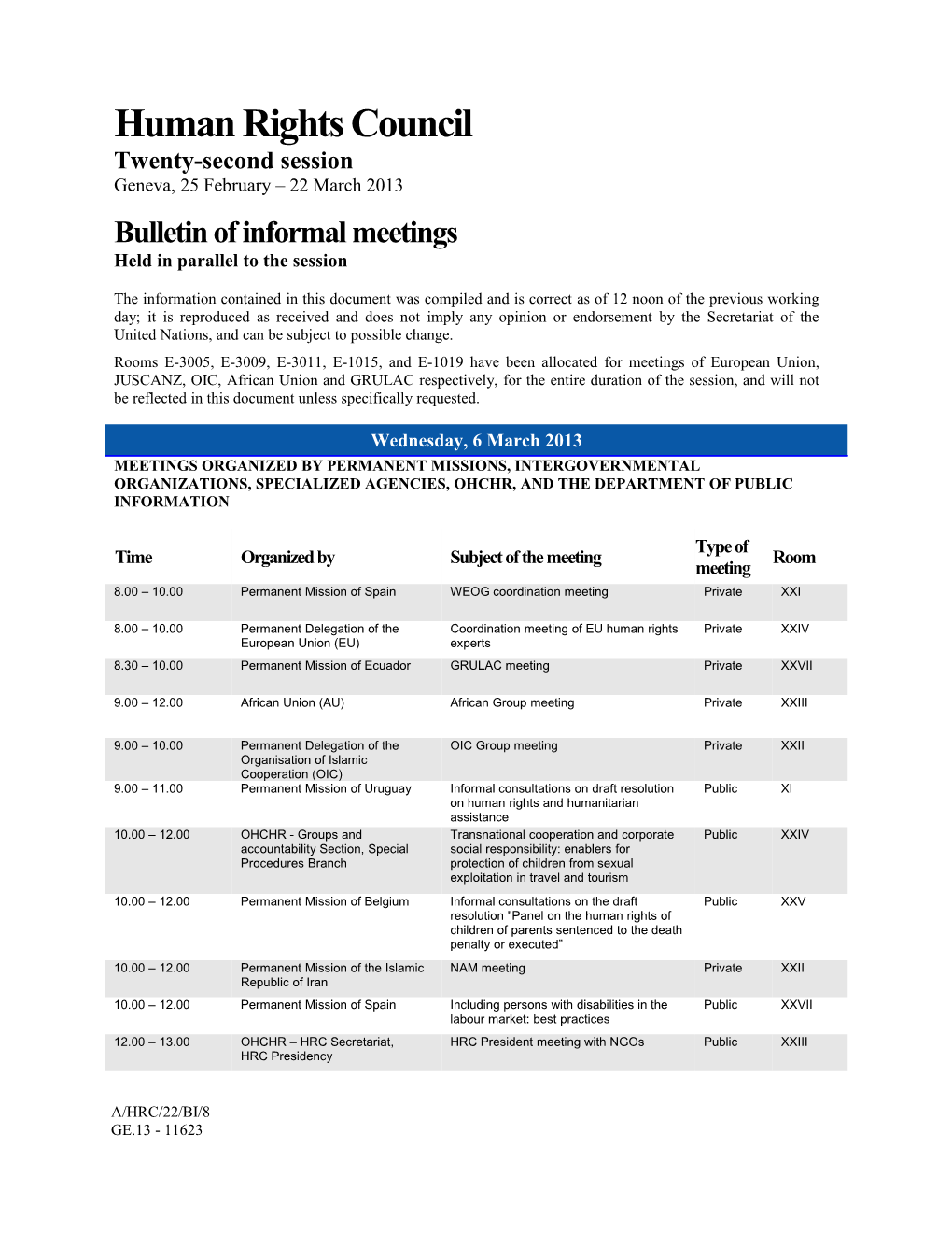 Bulletin of Informal Meetings