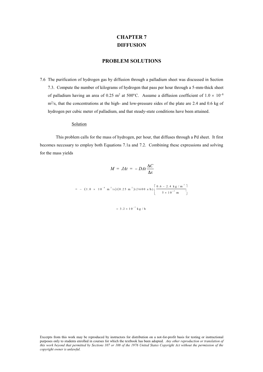 Chapter 7 Diffusion Problem Solutions