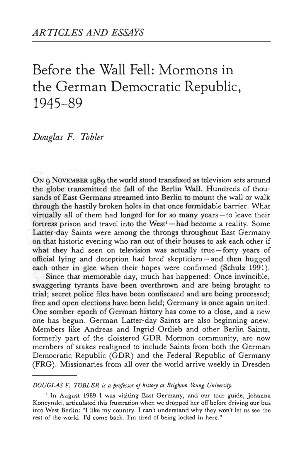 Mormons in the German Democratic Republic, 1945-89